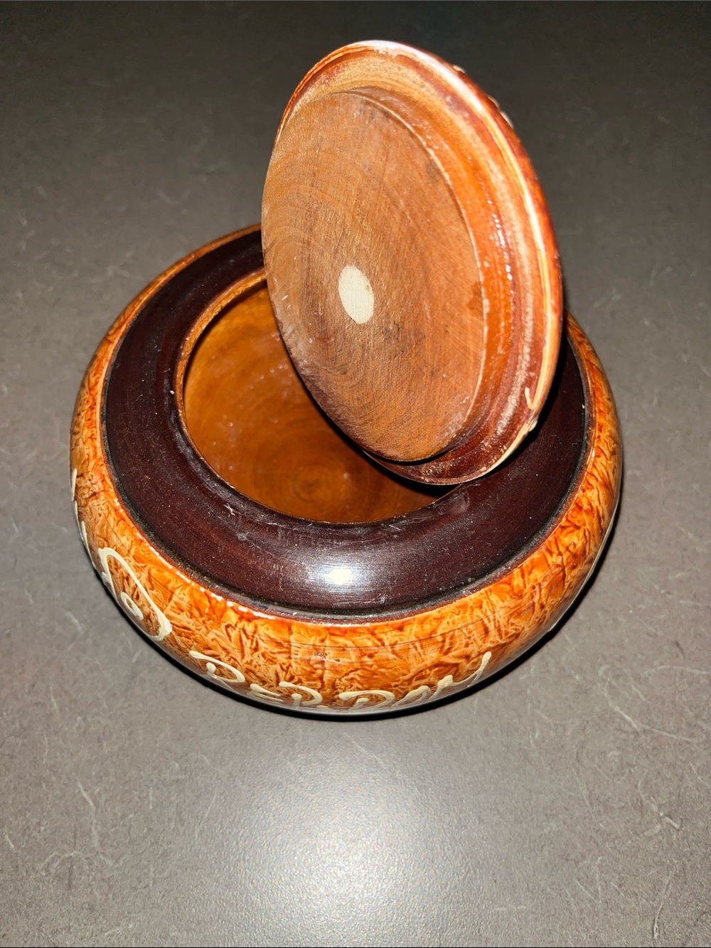 Handcrafted Round Wood Jar with Lid - Brown & Black 5-6” - Picture 2 of 4